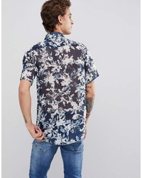 Мужская темно-синяя рубашка с коротким рукавом с цветочным принтом от Reclaimed Vintage