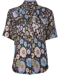 Женская темно-синяя рубашка с коротким рукавом с цветочным принтом от Marc Jacobs
