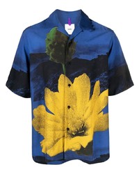 Мужская темно-синяя рубашка с коротким рукавом с цветочным принтом от Oamc