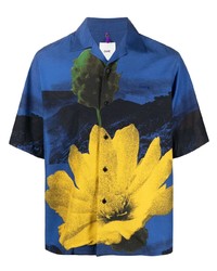 Мужская темно-синяя рубашка с коротким рукавом с цветочным принтом от Oamc