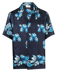 Мужская темно-синяя рубашка с коротким рукавом с цветочным принтом от P.A.R.O.S.H.