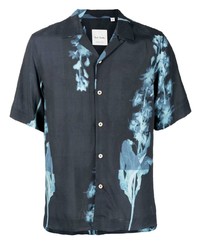 Мужская темно-синяя рубашка с коротким рукавом с цветочным принтом от Paul Smith
