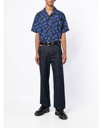 Мужская темно-синяя рубашка с коротким рукавом с цветочным принтом от Kenzo