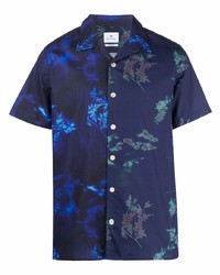 Мужская темно-синяя рубашка с коротким рукавом с цветочным принтом от PS Paul Smith