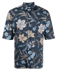 Мужская темно-синяя рубашка с коротким рукавом с цветочным принтом от Xacus
