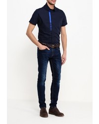 Мужская темно-синяя рубашка с коротким рукавом от Bikkembergs