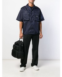 Мужская темно-синяя рубашка с коротким рукавом от Prada