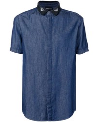 Мужская темно-синяя рубашка с коротким рукавом от Emporio Armani