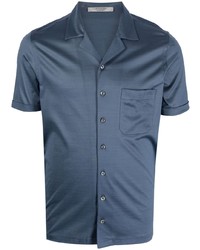 Мужская темно-синяя рубашка с коротким рукавом от La Fileria For D'aniello