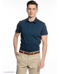 Мужская темно-синяя рубашка с коротким рукавом от Oodji
