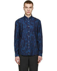 Мужская темно-синяя рубашка с принтом от Kenzo