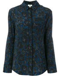 Женская темно-синяя рубашка с цветочным принтом от Kenzo
