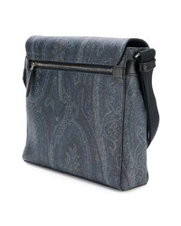Темно-синяя сумка почтальона из плотной ткани с "огурцами" от Etro