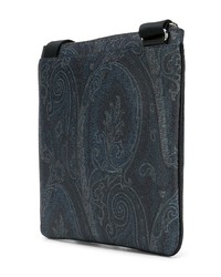 Темно-синяя сумка почтальона из плотной ткани с принтом от Etro
