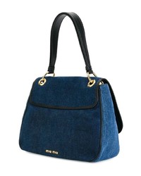 Темно-синяя сумка-саквояж из плотной ткани от Miu Miu