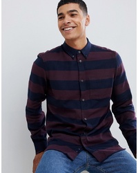 Мужская темно-синяя фланелевая рубашка с длинным рукавом в горизонтальную полоску от French Connection