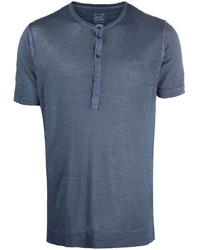 Мужская темно-синяя футболка на пуговицах от 120% Lino