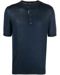 Мужская темно-синяя футболка на пуговицах от Moorer