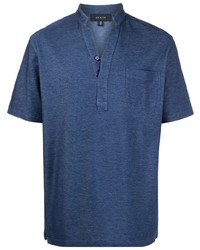 Мужская темно-синяя футболка на пуговицах от Sease