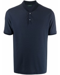 Мужская темно-синяя футболка на пуговицах от Zanone