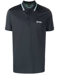 Мужская темно-синяя футболка-поло в горизонтальную полоску от BOSS