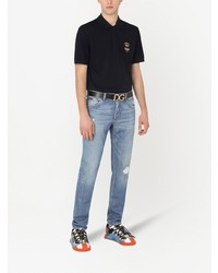 Мужская темно-синяя футболка-поло с вышивкой от Dolce & Gabbana
