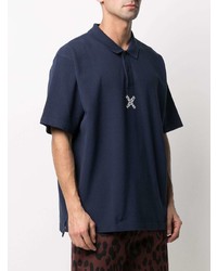 Мужская темно-синяя футболка-поло с вышивкой от Kenzo