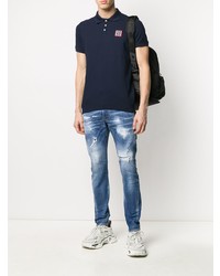 Мужская темно-синяя футболка-поло с вышивкой от DSQUARED2