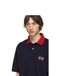 Мужская темно-синяя футболка-поло с вышивкой от Gucci