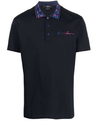 Мужская темно-синяя футболка-поло с вышивкой от Versace