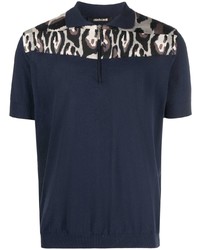 Темно-синяя футболка-поло с леопардовым принтом