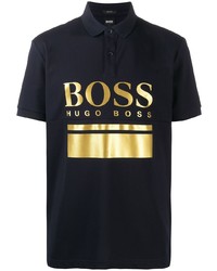 Мужская темно-синяя футболка-поло с принтом от BOSS HUGO BOSS