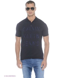 Мужская темно-синяя футболка-поло с принтом от Calvin Klein
