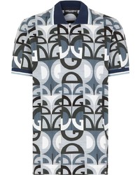 Мужская темно-синяя футболка-поло с принтом от Dolce & Gabbana