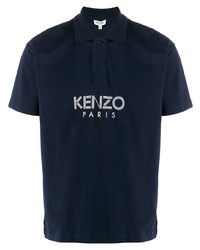 Мужская темно-синяя футболка-поло с принтом от Kenzo