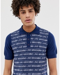 Мужская темно-синяя футболка-поло с принтом от Love Moschino