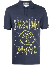 Мужская темно-синяя футболка-поло с принтом от Moschino