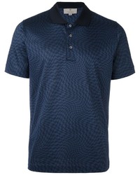 Темно-синяя футболка-поло с узором "гусиные лапки"