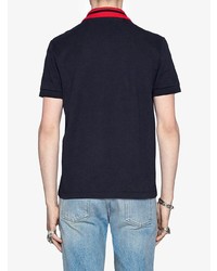Мужская темно-синяя футболка-поло с цветочным принтом от Gucci