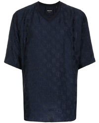 Мужская темно-синяя футболка с v-образным вырезом в вертикальную полоску от Giorgio Armani