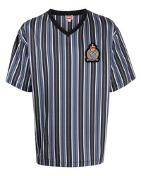 Мужская темно-синяя футболка с v-образным вырезом в вертикальную полоску от Kenzo