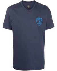 Мужская темно-синяя футболка с v-образным вырезом с принтом от Automobili Lamborghini