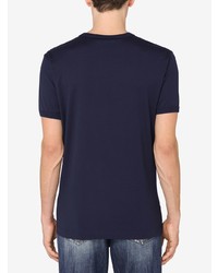 Мужская темно-синяя футболка с v-образным вырезом с принтом от Dolce & Gabbana