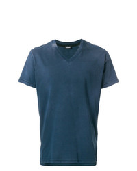 Мужская темно-синяя футболка с v-образным вырезом с принтом от Diesel