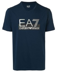 Мужская темно-синяя футболка с v-образным вырезом с принтом от Ea7 Emporio Armani