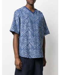 Мужская темно-синяя футболка с v-образным вырезом с принтом от Giorgio Armani