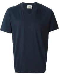 Мужская темно-синяя футболка с v-образным вырезом от Acne Studios