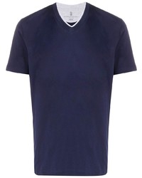 Мужская темно-синяя футболка с v-образным вырезом от Brunello Cucinelli