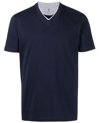 Мужская темно-синяя футболка с v-образным вырезом от Brunello Cucinelli