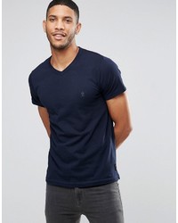 Мужская темно-синяя футболка с v-образным вырезом от French Connection